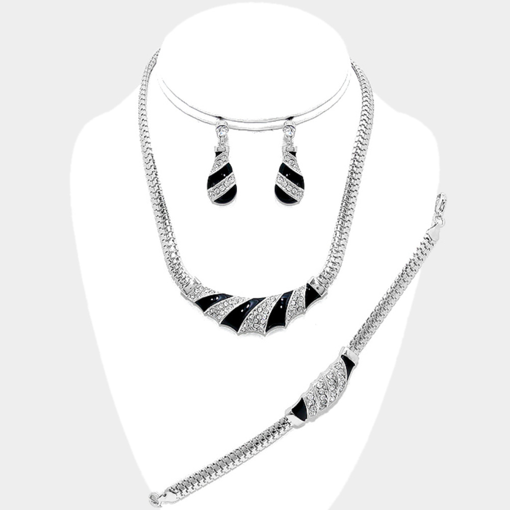 3PCS Crystal Rhinestone Metal Snake Necklace